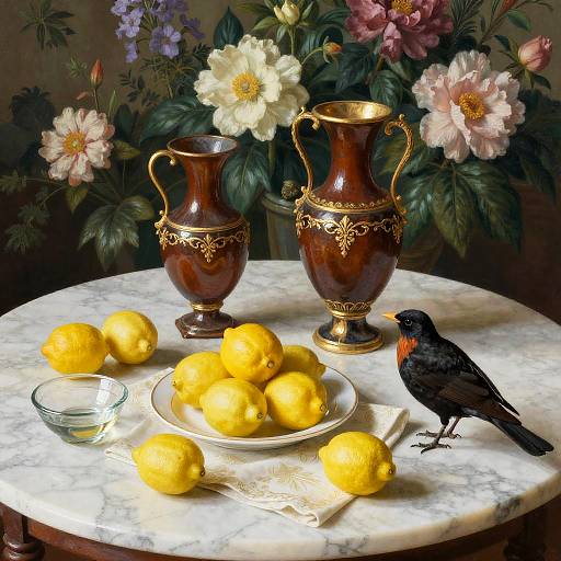 Ornate Vases and Lemons Still Life