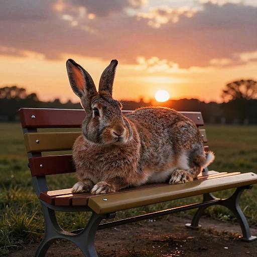 Giant Rabbit on Colorful Park Bench