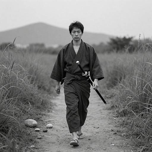 Mysterious Man on Grass Path