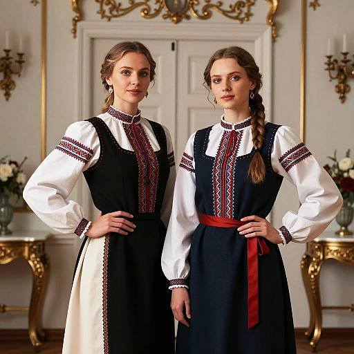 Two Women in Traditional Northern European Costumes