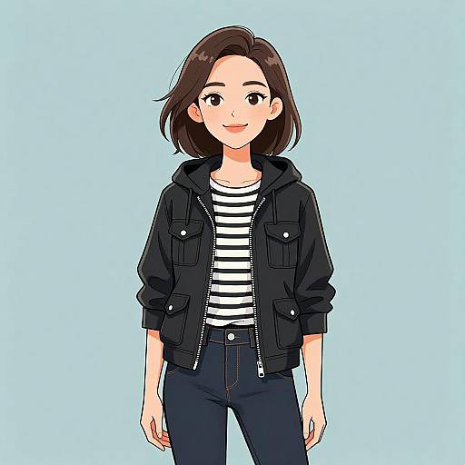 Smiling Woman in Casual Black Jacket