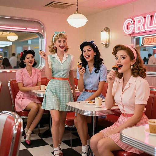 1950s Vintage Diner Girls Scene