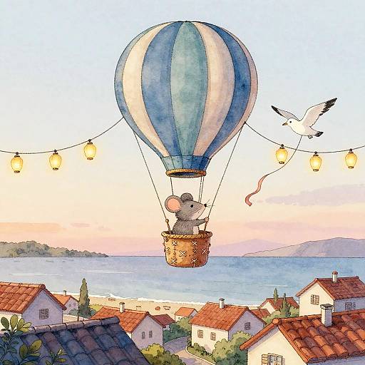 Mouse Piloting a Tiny Hot Air Balloon