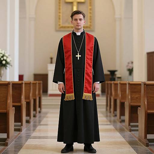 Priest in Church with Red Sash