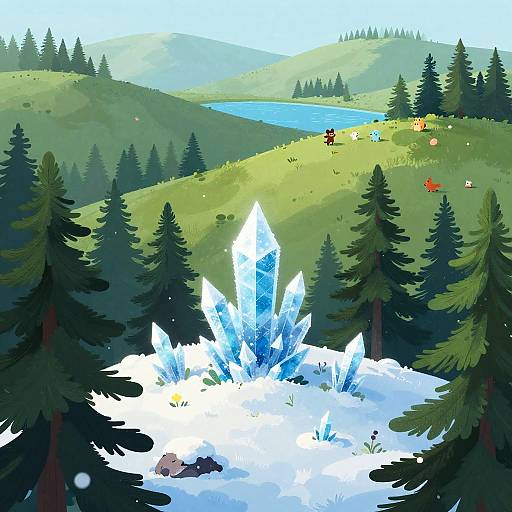 Whimsical Snowy Pine Ridge Illustration