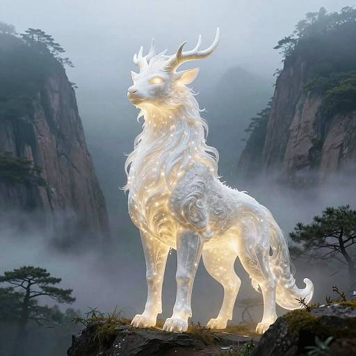 Mythical Animal Spirit in Misty Mountains