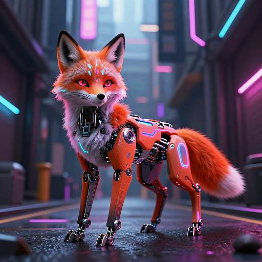 Neon Robotic Fox in Cyberpunk Alley