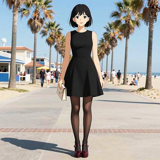 Stylish Pear-Shaped Woman on Boardwalk