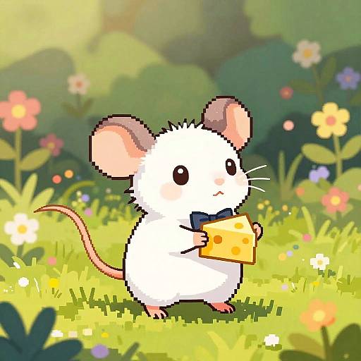 Charming Pixel Art Mouse in Garden