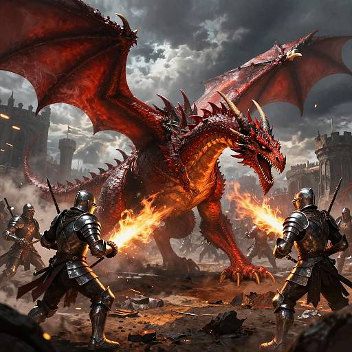 Epic Red Dragon Battle Scene
