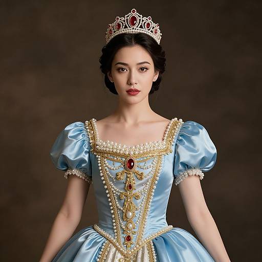 Regal Princess in Blue Satin Gown