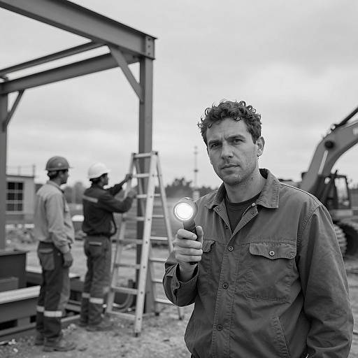 Construction Site Portrait in Black and White