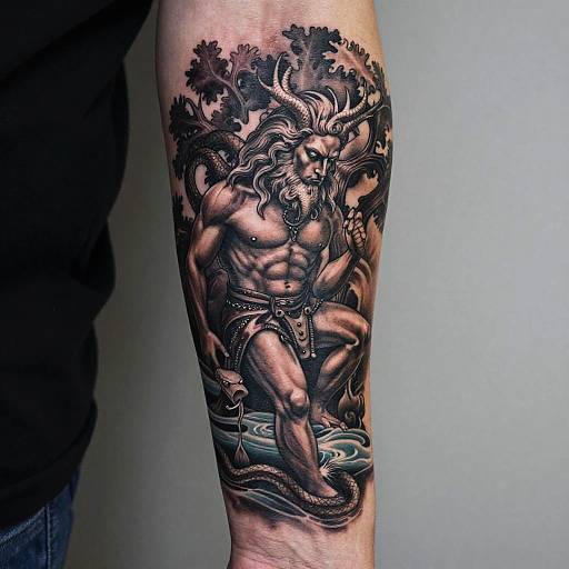 Semi-Realistic Veles Forearm Tattoo