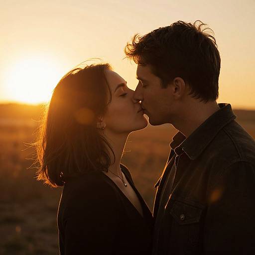 Romantic Sunset Kiss in Golden Light