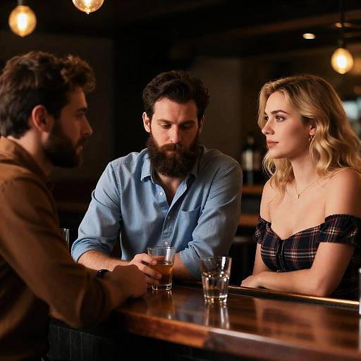 Three People Talking at Bar