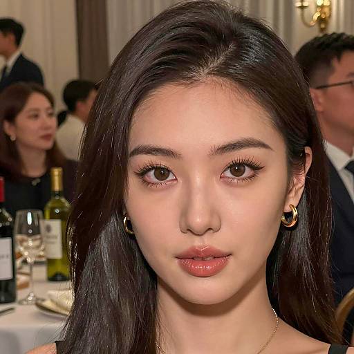 Asian Woman with Glossy Lips at Party