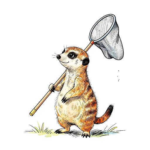 Whimsical Meerkat With Butterfly Net
