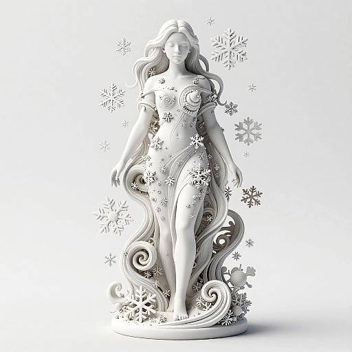 Intricate 3D White Sculpture with Snowflakes