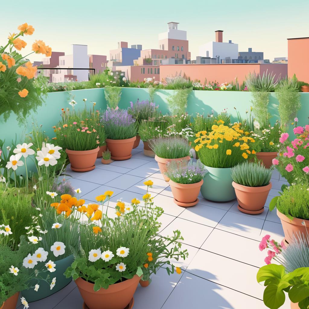 Charming Rooftop Garden Illustration