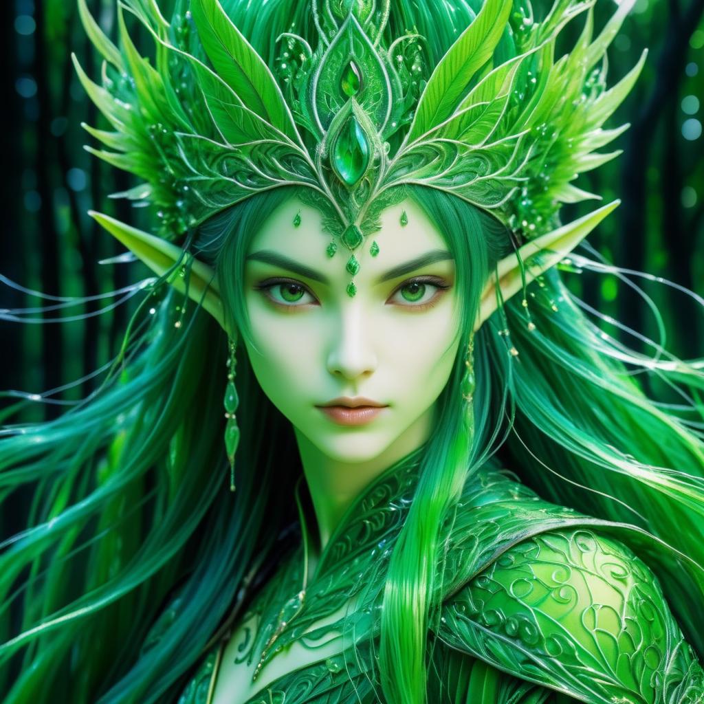 Exquisite Mystical Elf in Vibrant Greens