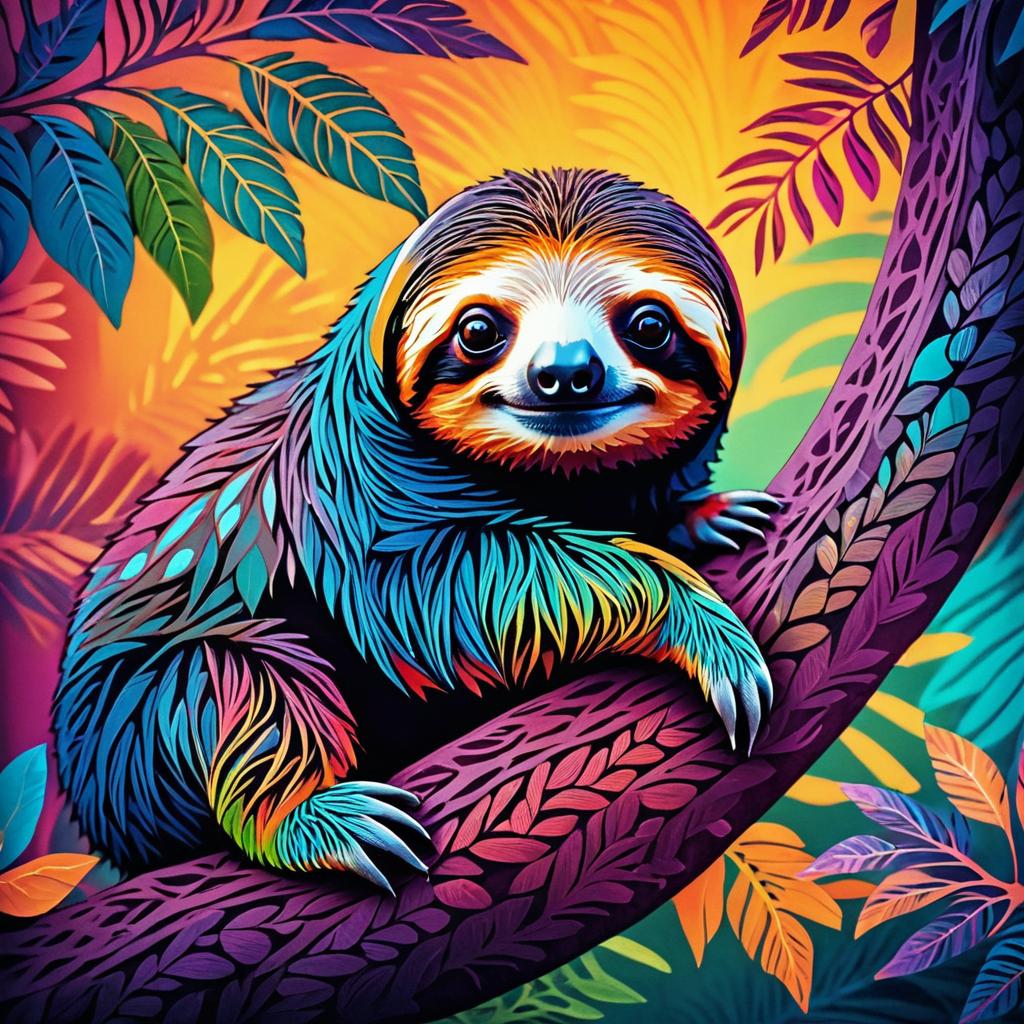 Vibrant Sloth with Surreal Patterns