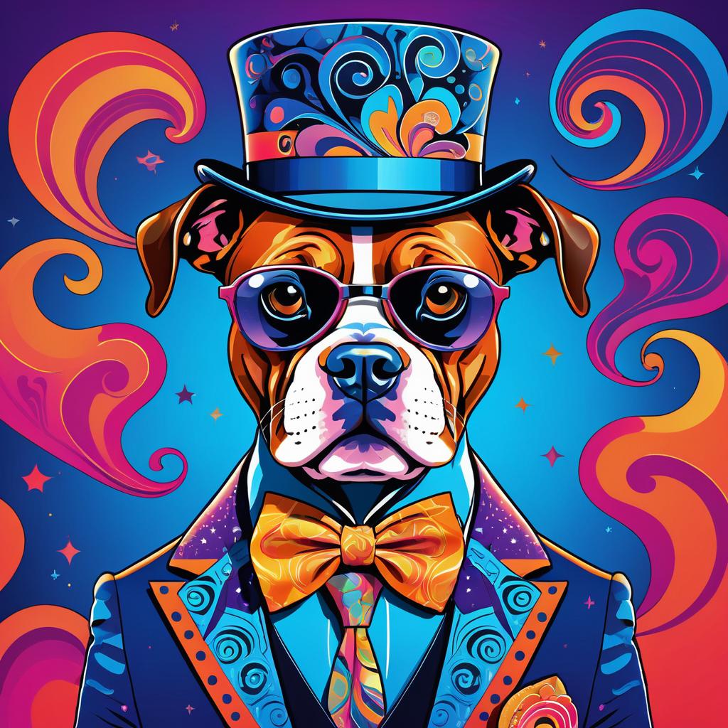 Psychedelic Boxer Dog in Vibrant Tuxedo