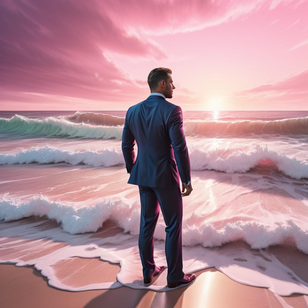 Dramatic Beach Scene with Man in Suit