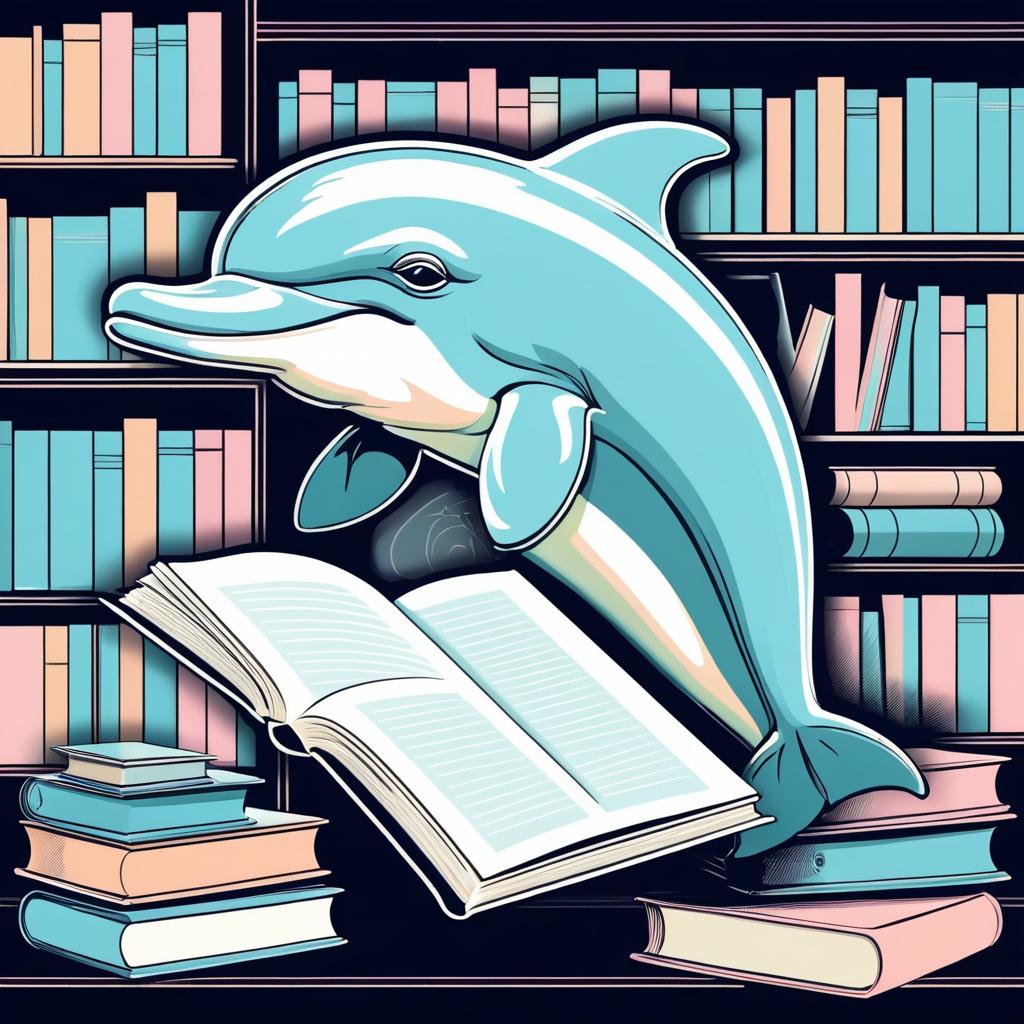 Vintage Dolphin Reading in a Library