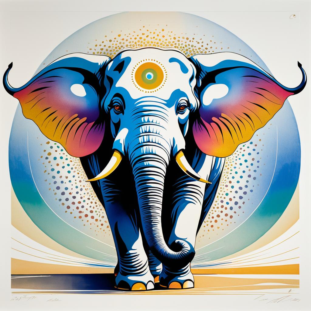 Whimsical Dalí-Inspired Elephant Lithograph