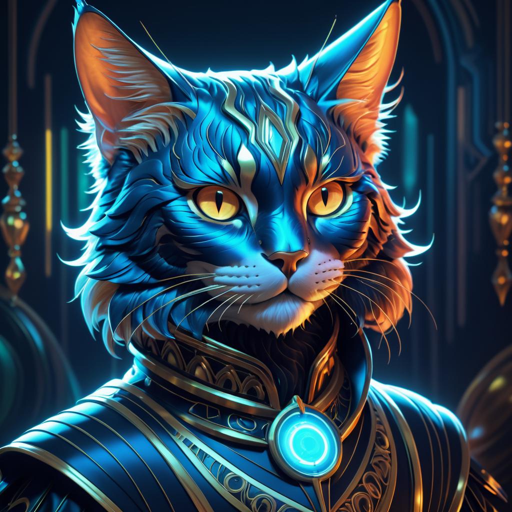 Elegant Retro Portrait of Humanoid Cat Creature