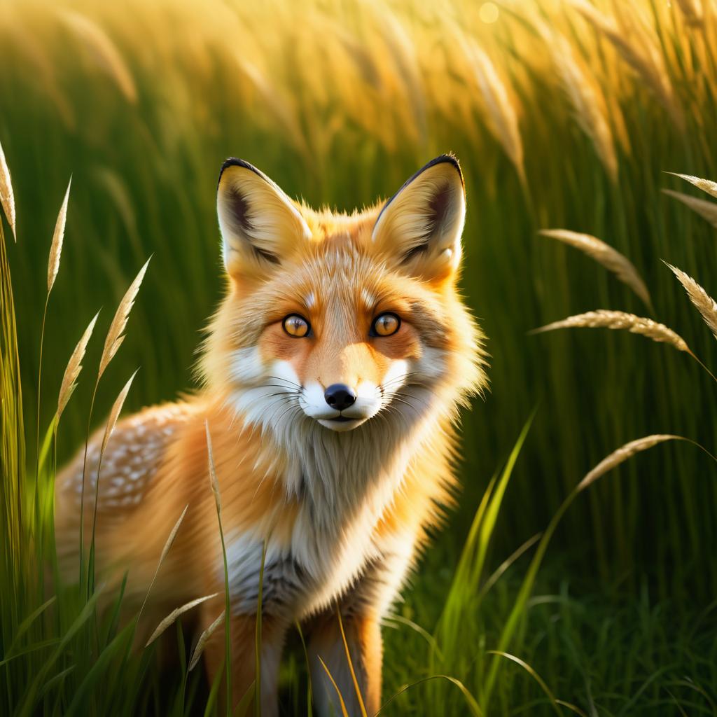 Charming Fox in Golden Twilight Field