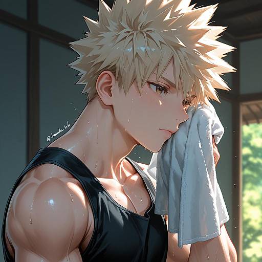 Anime Style Muscular Male Wiping Sweat
