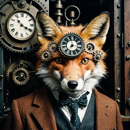 Surreal Fox Portrait with Clock Gears