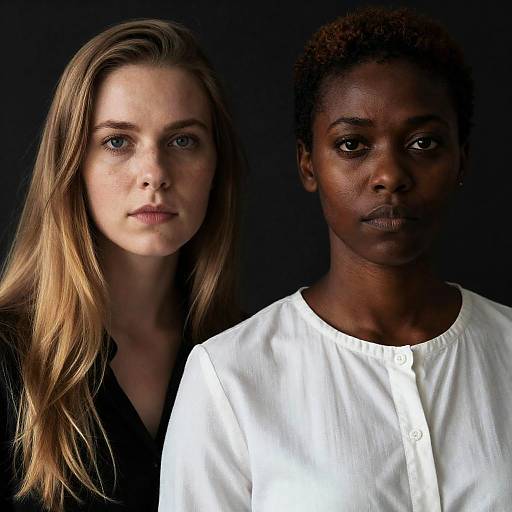 Serious Portrait of Two Women Against Dark Background
