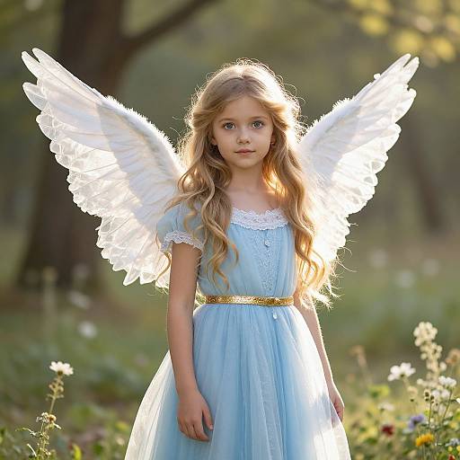 Young Girl Angel in Blue Dress
