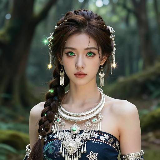 Brunette Fantasy Character in Enchanted Forest