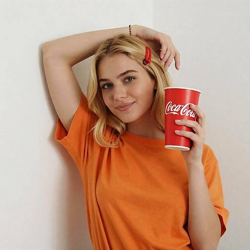 Blonde Woman Holding Coca-Cola Cup