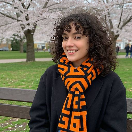 Young Woman with Geometric Scarf in Spring