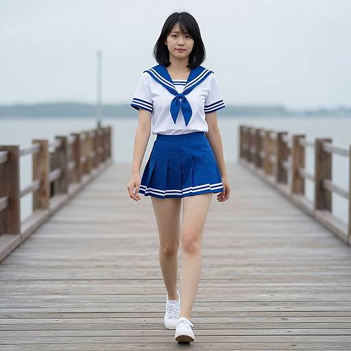 Woman in Sailor Costume on Pier