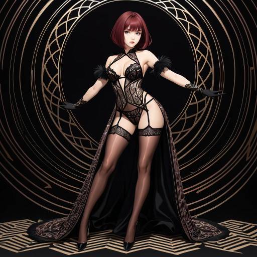Futuristic Woman in Black Lingerie and Sheer Bodysuit