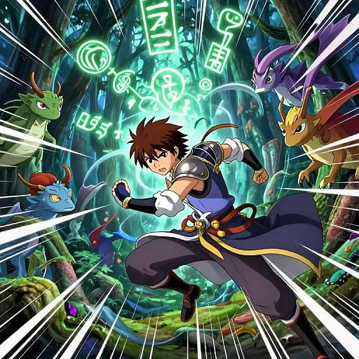 Brown-Haired Anime Battle in Enchanted Forest