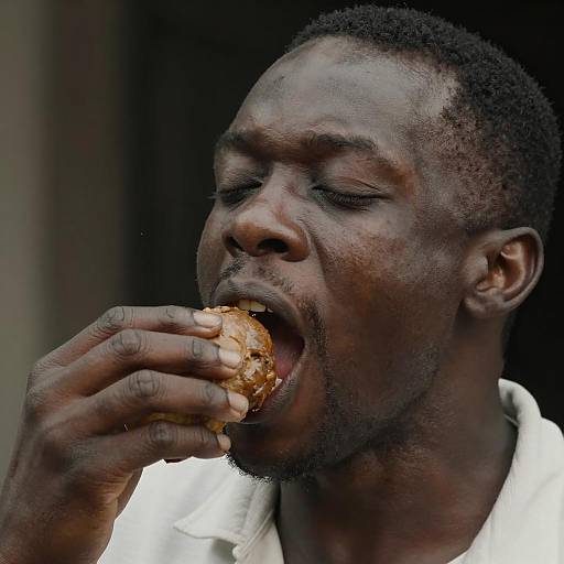 Intense Close-Up of a Black Man Eating