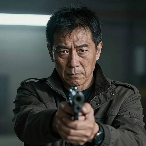 Intense Middle-Aged Man with Gun