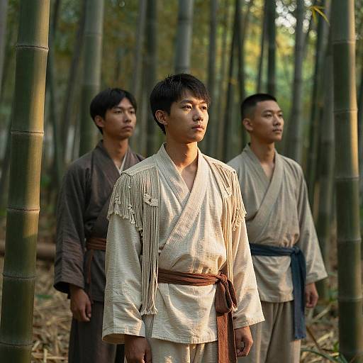 Fringe Asian Men in Bamboo Forest