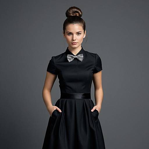 Woman in Black Formal Dress with Bowtie