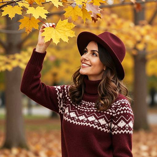 Cozy Maroon Sweater in Autumn Park
