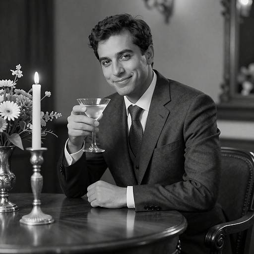 Man in Suit Holding Martini Glass