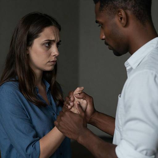 Tense Confrontation: Man Gripping Woman's Wrist