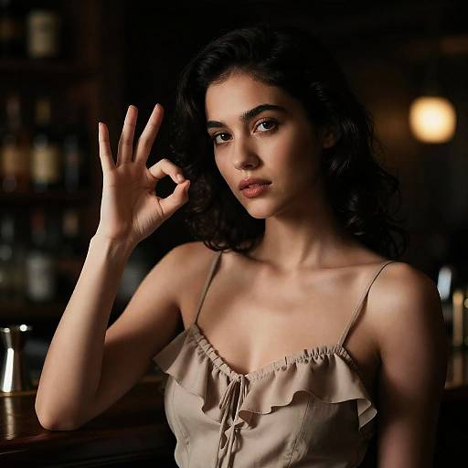 Woman Posing in Flounce Dress at Bar
