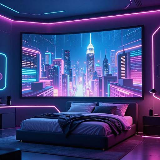 Futuristic Bedroom Neon Cityscape